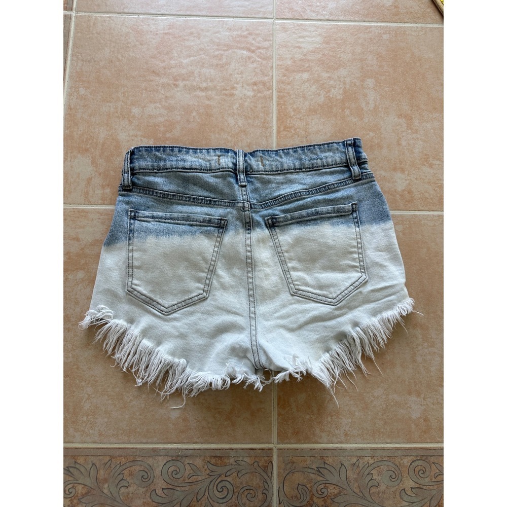 Eunina LULU High Rise Denim Shorts Frayed Hem Distressed Blue/W Bleach M - Picture 3 of 9